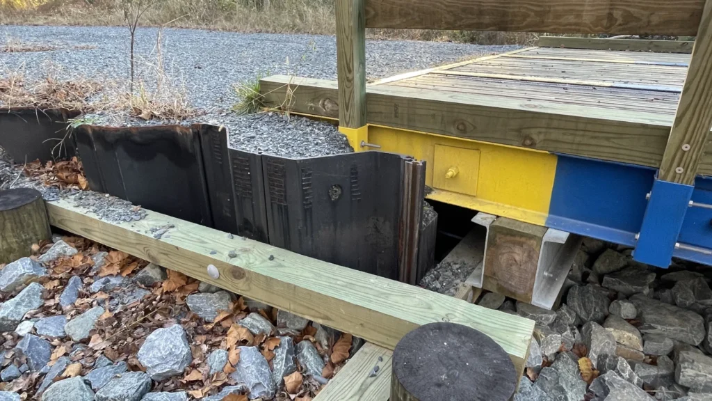 Concrete abutment prepared for bridge panel installation at Lakeside at Trappe