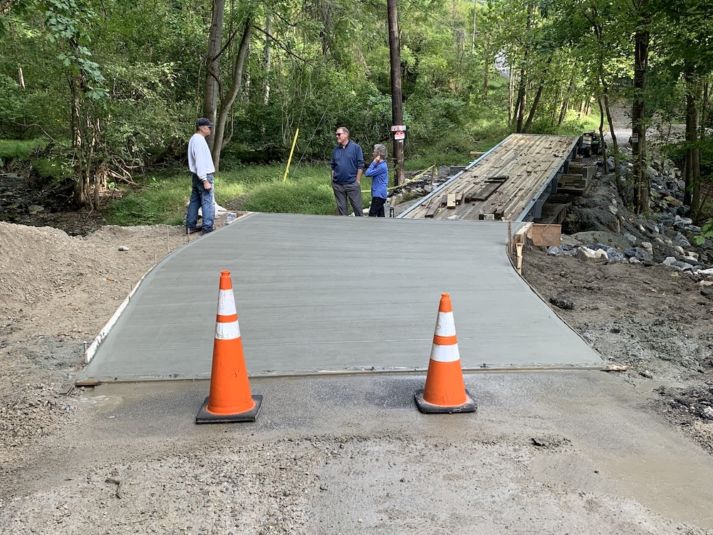 Newly finished concrete approach slab