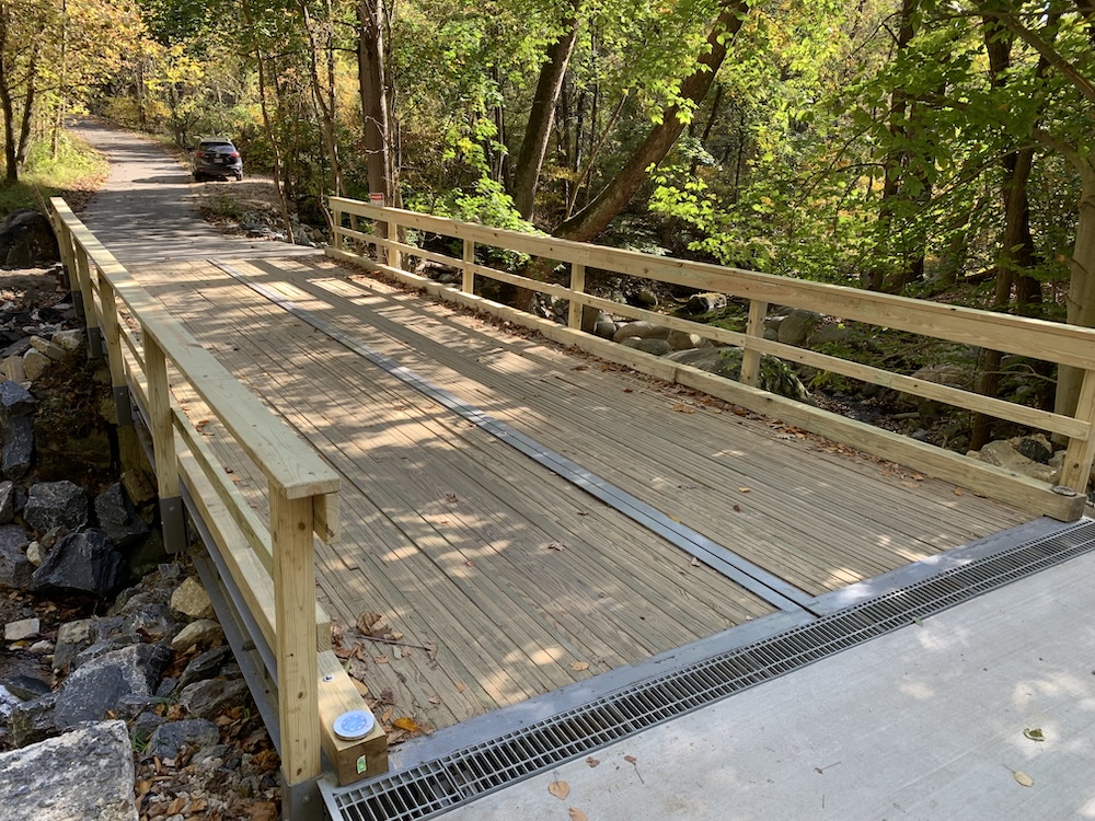Completed residential timber bridge