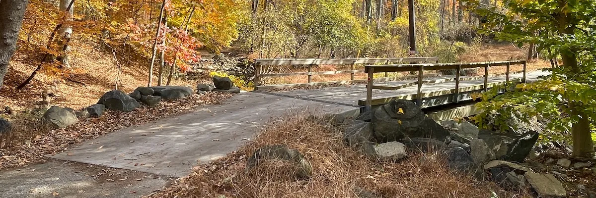 Completed residential timber bridge installation in the Baltimore suburbs