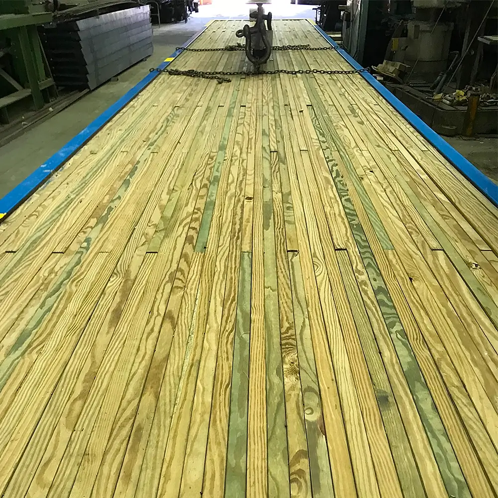 Top view of finished stress-laminated timber bridge deck
